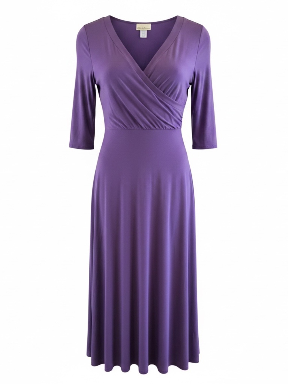 Classic Purple Wrap Maxi Dress with Three-Quarter Sleeves